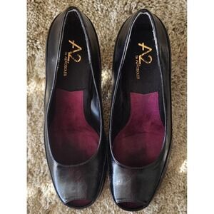 Aerosoles Black Faux Leather Peep Toe  Pumps Size 6.5, 3" heel Exc Cond!